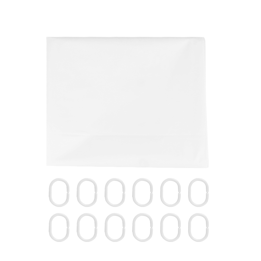 1.8m x 1.8m White Shower Curtain for Bathroom Mildew Resistant with Installation Hooks