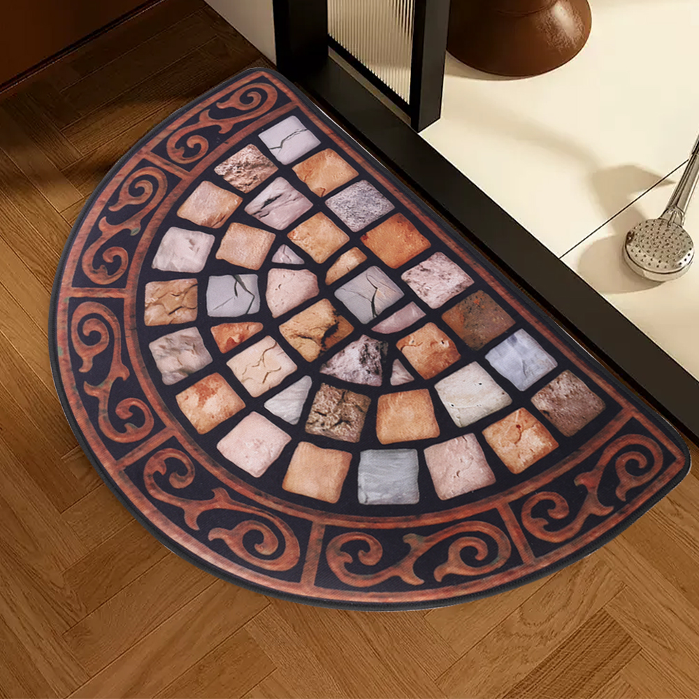 Half-Moon Door Mat Slate Design with Anti-Slip Rubber Base