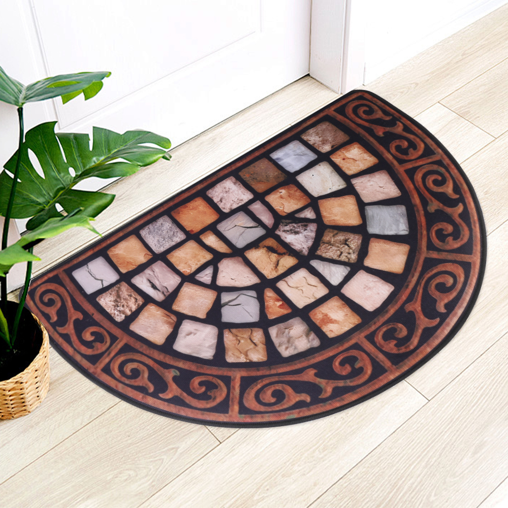 Half-Moon Door Mat Slate Design with Anti-Slip Rubber Base