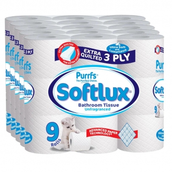 Soft 45 Rolls Softlux 3Ply Toilet Rolls Tissue Quilted 2 Flavor Random Sent