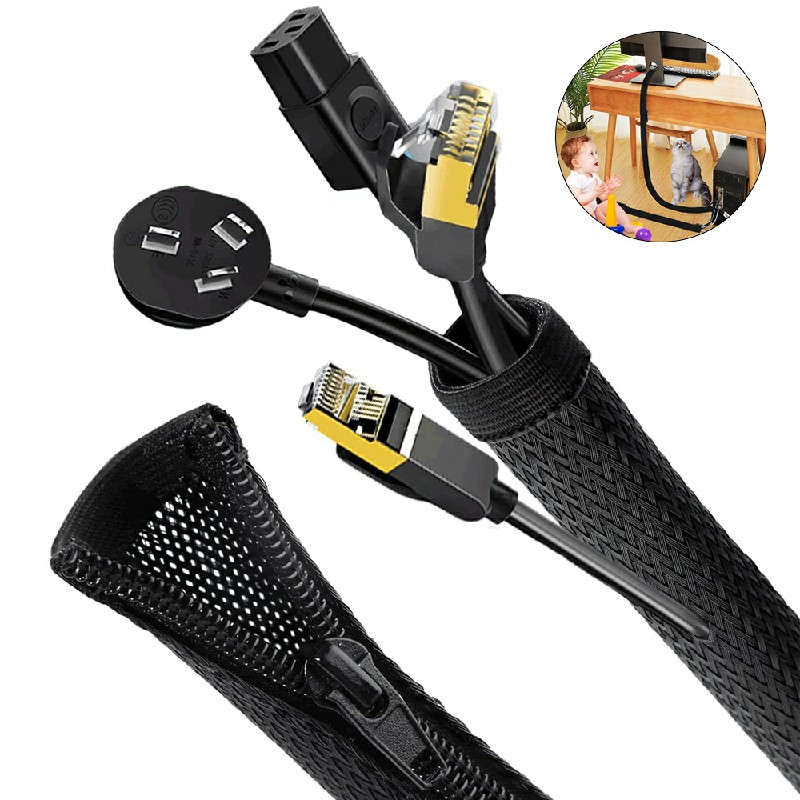 Cable Tidy Zip Sleeve for PC/TV Wire Management Cable Cover Protector Black 120cm