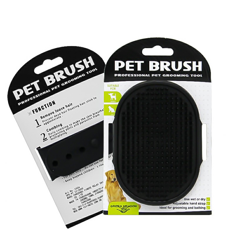 Cat Dog Pet Grooming Brush Detaining Massage with Rubber Pad Black