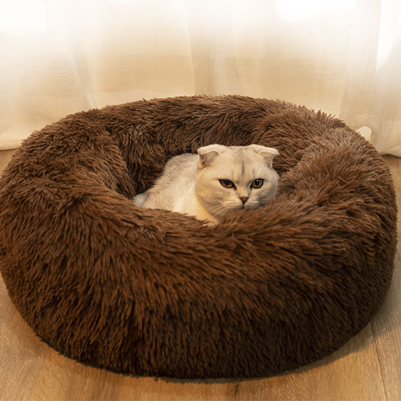 100cm Comfy Donut Extra Large Dog Cat Beds Detachable and Washable Warm Bed Pet Beds Coffee