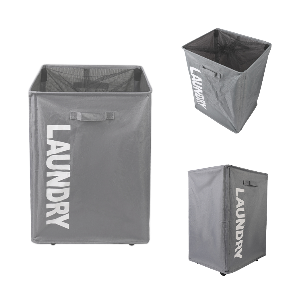 Grey Collapsible Laundry Basket on Wheels Clothes Bin Slim Rolling Hamper