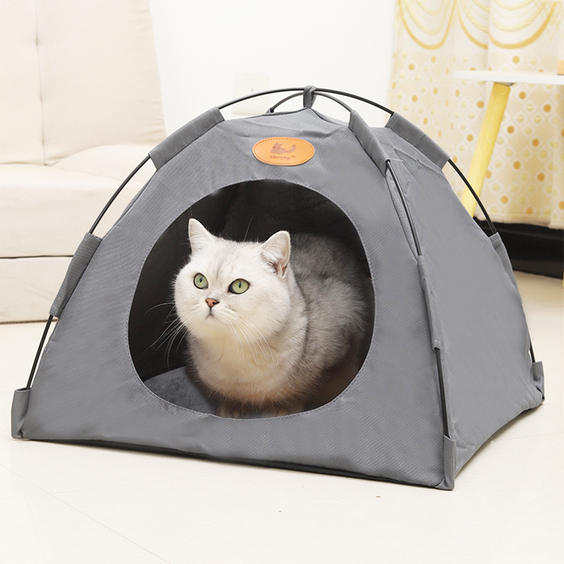 Pet Tent with Warm Soft Bed Pad Cat Play Tent House - Grey