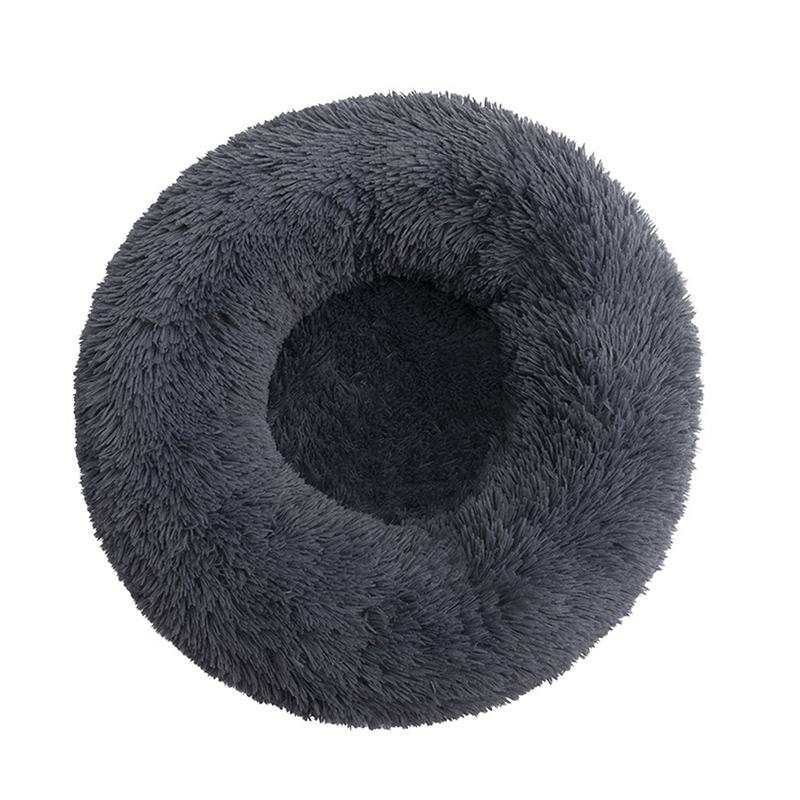 80cm Cat Pad without Zippers Puppy Calming Plush Cushion Round Pet Bed - Dark Grey