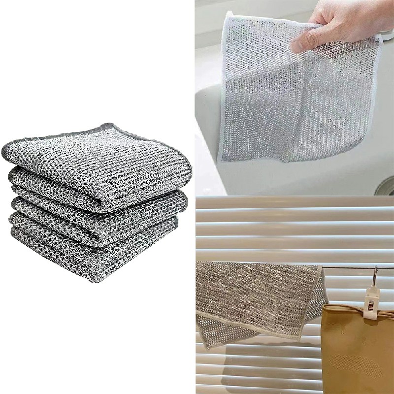 5PCS Wet and Dry Multipurpose Wire Dish Cloths Dishwashing Rags Cleaner Car Dishwashing Rags