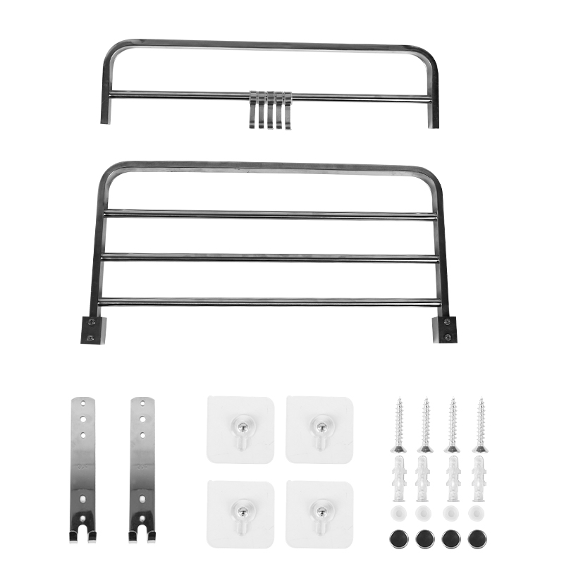 Double Towel Rail Holder Foldable Wall Mounted Steel Bathroom Rack Shelf