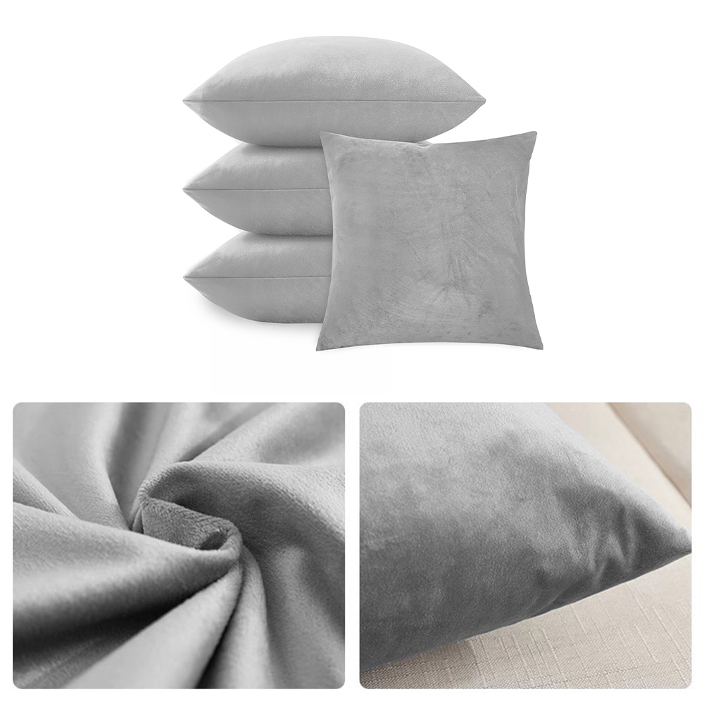 4PCS Silver Velvet Cushion Cover Square Pillow Decor Bed Sofa Cushion Cover 45x45cm