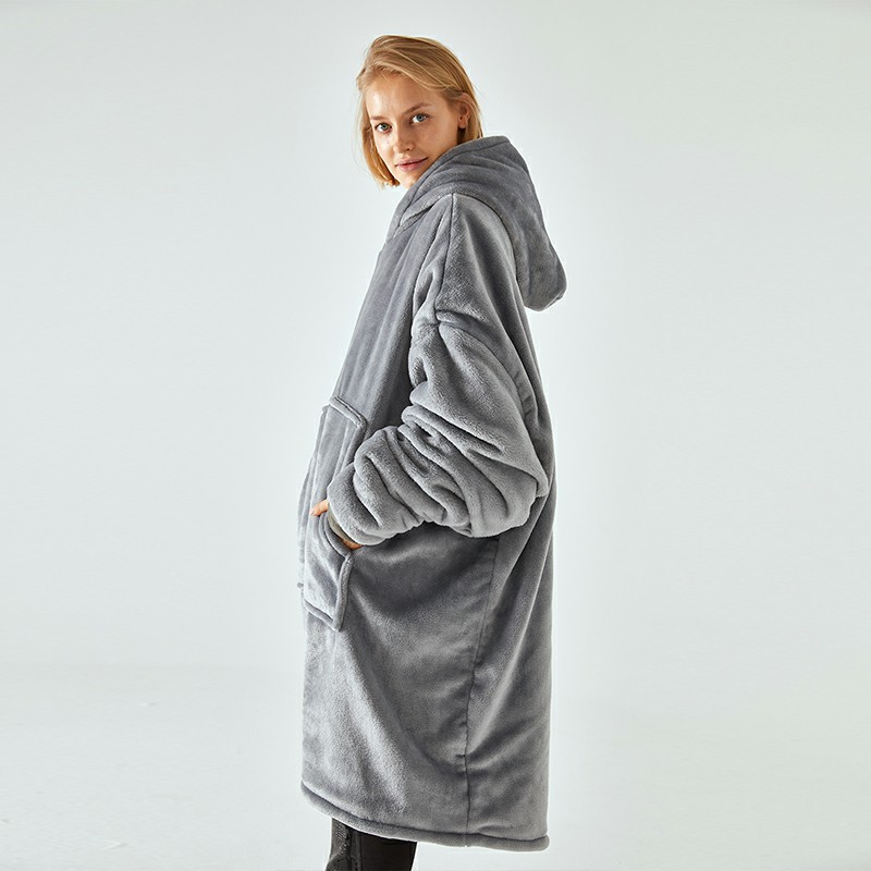 Grey Oversized Wearable Hoodie Sweatshirt Blanket for Adults Men Women Unsex