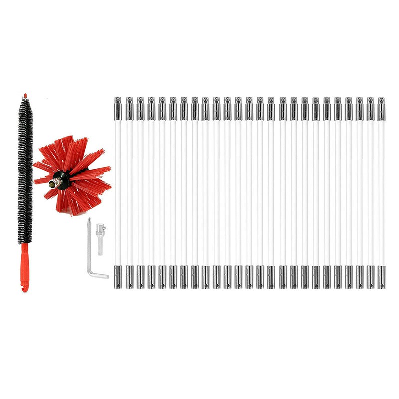 25 Rods Flue Sweeping Brush and Rod Kit Flexible Chimney Sweep Set