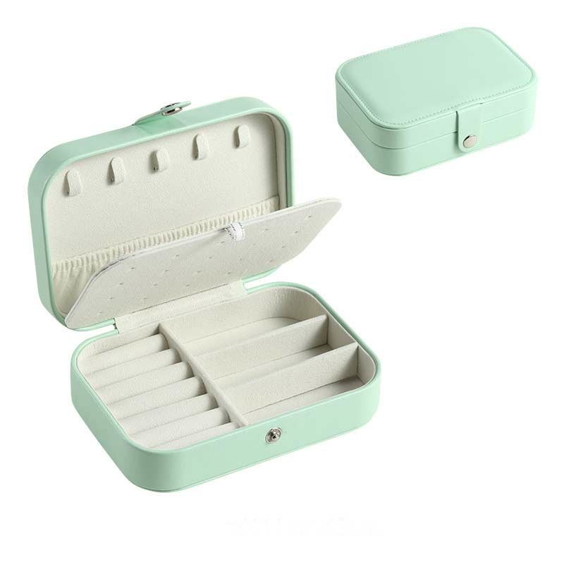 Display Storage Case Small Organizer for Women Earrings Rings Leather Jewelry Box Green