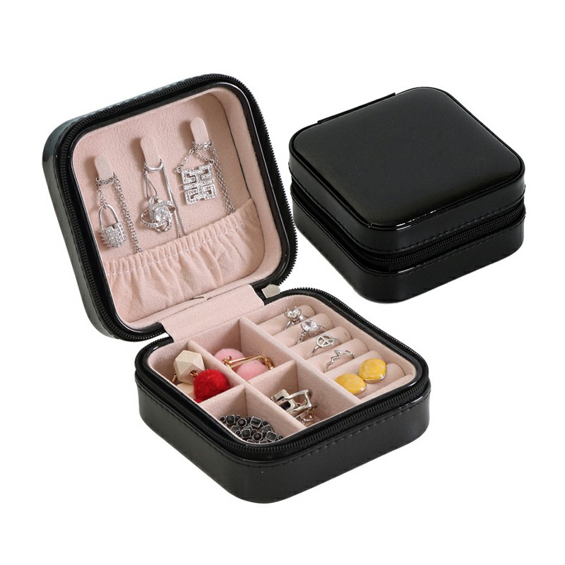 Storage PU Single Layer Jewelry Box Earrings Rings Leather Jewelry Box Black