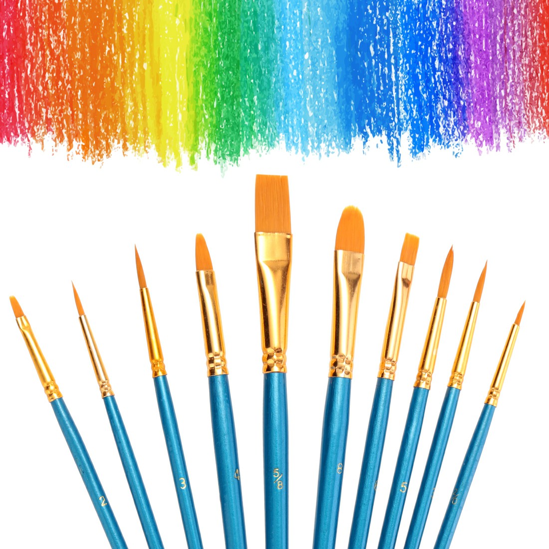 10pcs Artist Paint Drawing Brush Face Painting Brushes Round Flat Tip