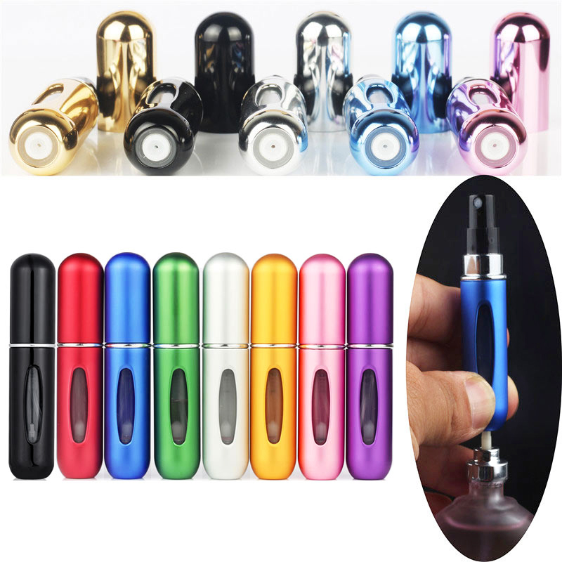 Round Tube Pump Mini Refillable Perfume Bottle Spray Empty Cosmetic Container Atomizer Scent Bottle 5ml Gold