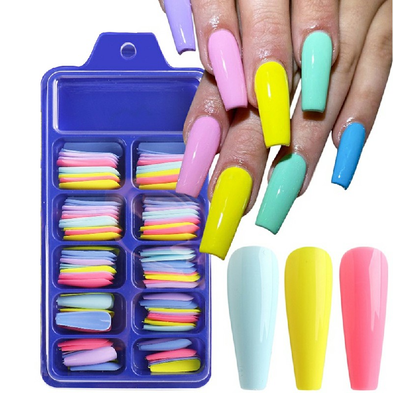 100 pcs Stick on Full Nail Tips Acrylic Artificial False Nail Tips Combination A