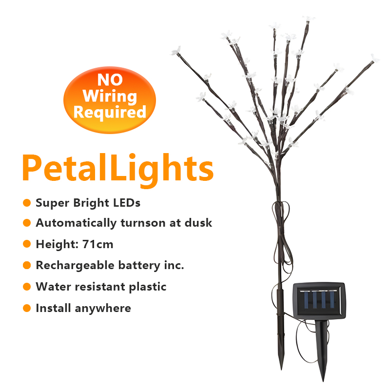 71cm Garden Solar Powered Petal Lights 36 LED Bright Lights White