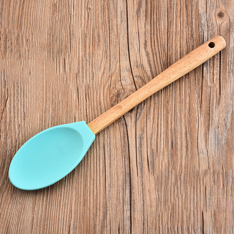 Large Silicone Spoon Stirrer with Wooden Handle for Kitchen Random Colour