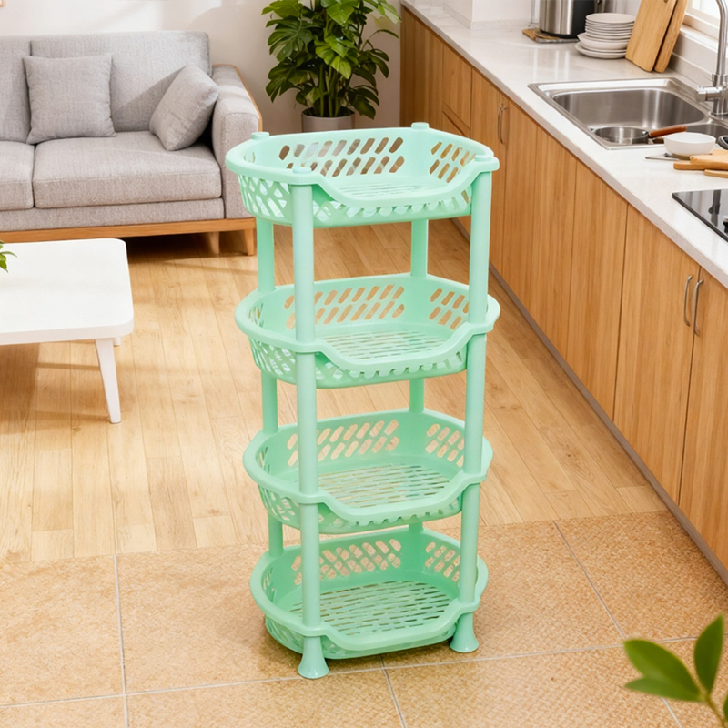 4 Tier Fruit Baskets Plastic Vegetable Rack Set Holder Random Colours