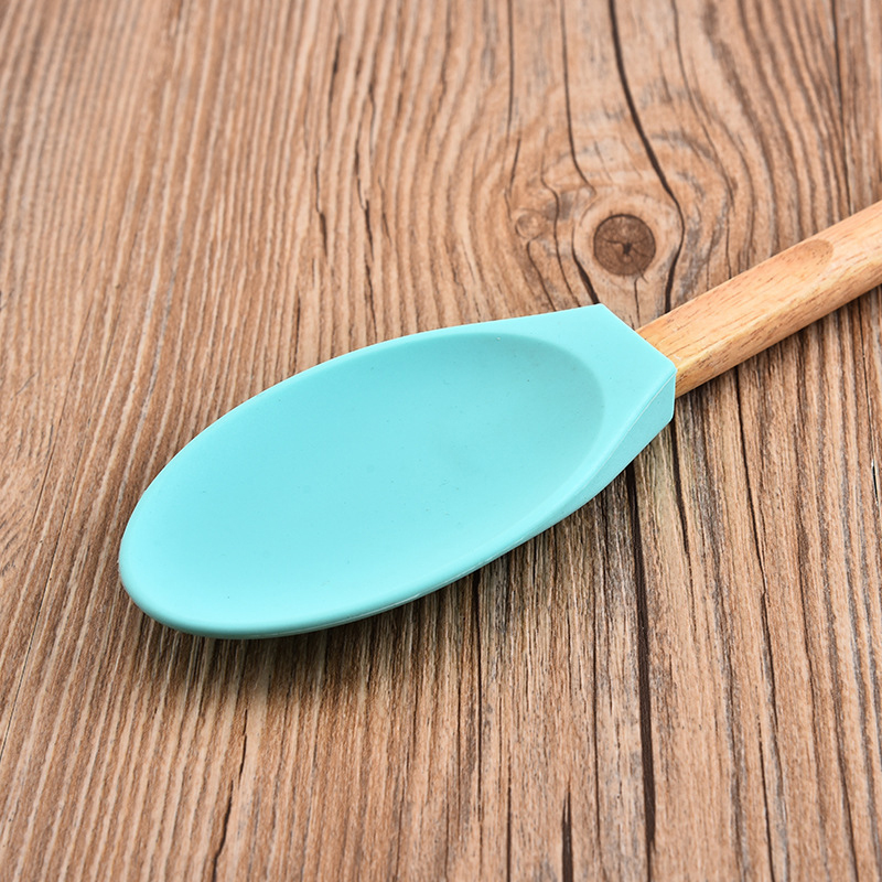 Large Silicone Spoon Stirrer with Wooden Handle for Kitchen Random Colour