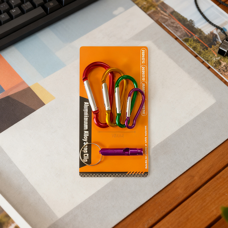 5 PCS Aluminium Hiking Carabiner Clip Hook with Whistle Random Colours