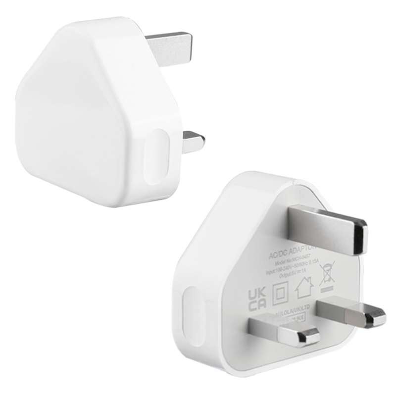 White UKCA UK Plug USB Charger Adapter for iPhone Samsung 5V 1A 1000MA