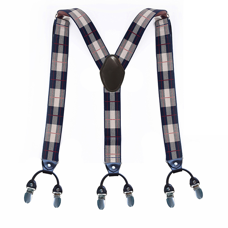 Men Trousers Suspenders Adjustable Shoulder Non-slip Straps - Retro Plaid