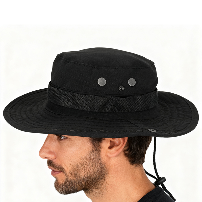 Boonie Sun Hat Safari Bush Summer Fishing Hat Bucket Cargo Black