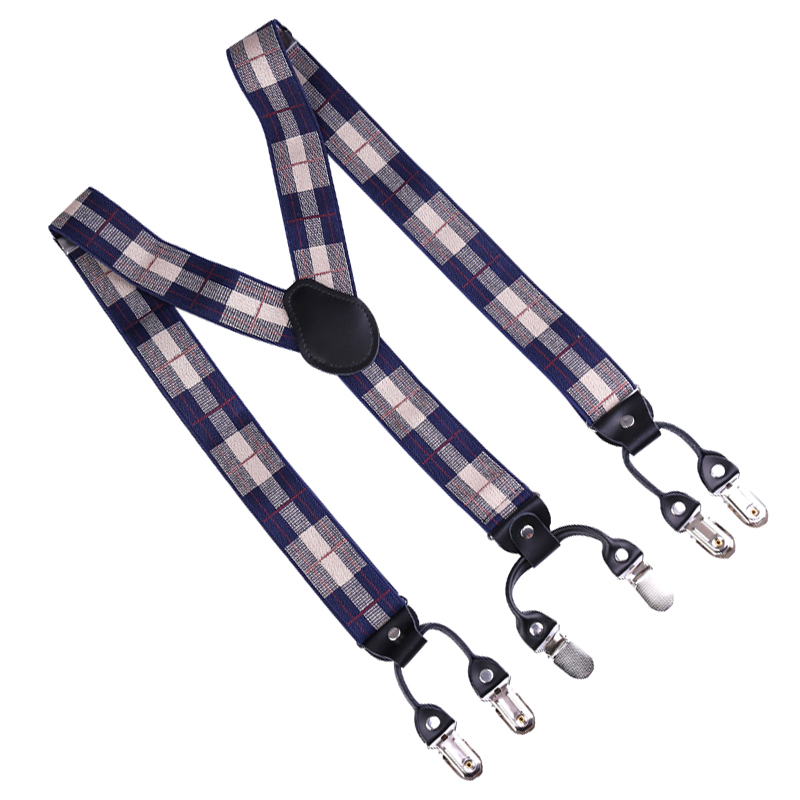 Men Trousers Suspenders Adjustable Shoulder Non-slip Straps - Retro Plaid