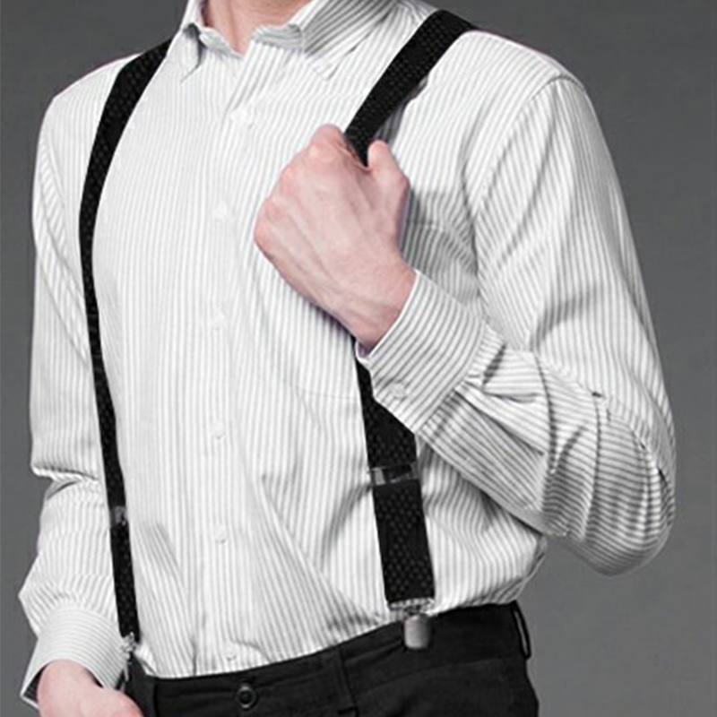 X Shape Elastic Trouser Braces Suspender Adjustable with Clip Black 50mm Wide