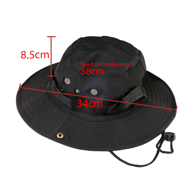 Boonie Sun Hat Safari Bush Summer Fishing Hat Bucket Cargo Black