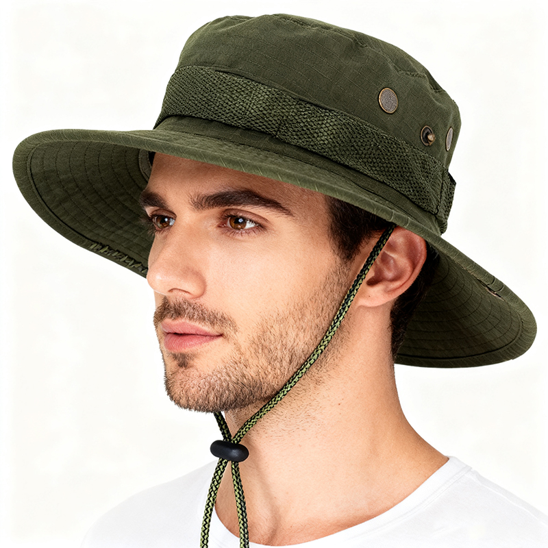 Boonie Sun Hat Safari Bush Summer Fishing Hat Bucket Cargo - Army Green