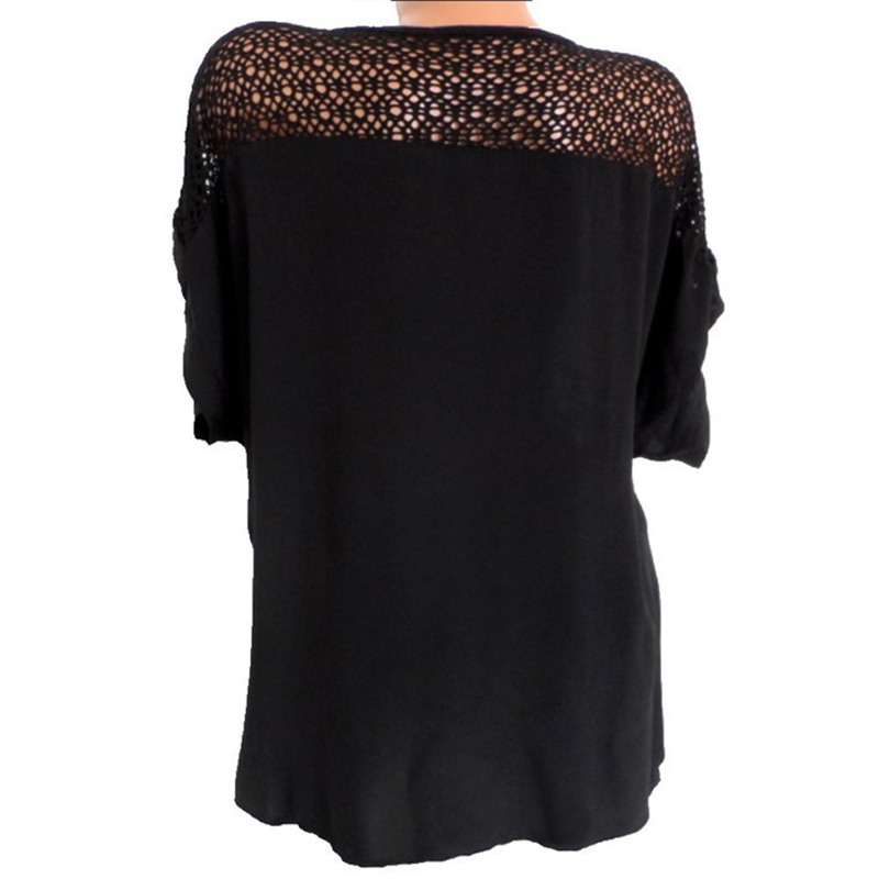 Black Women V Neck Plus Size Shirt Summer Lace Tops Casual Blouse Pullover Tee 3XL