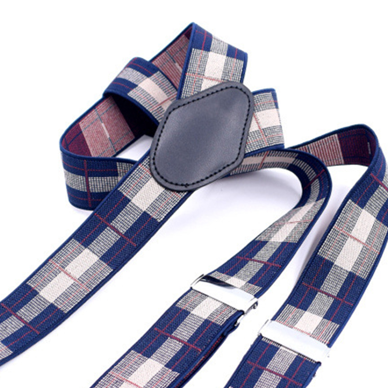 Men Trousers Suspenders Adjustable Shoulder Non-slip Straps - Retro Plaid