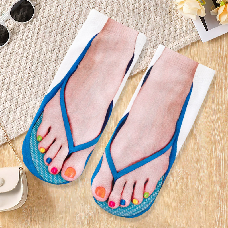 Blue 3D Pattern Sock Novelty Show Off Socks Flip Flop Socks Funny Sock 1 Pair