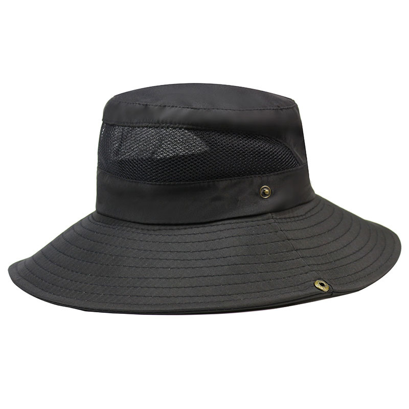 Adjustable Chin Strap Safari Boonie Hat Summer UV Protection Sun Hat Foldable Fishing Hat Black