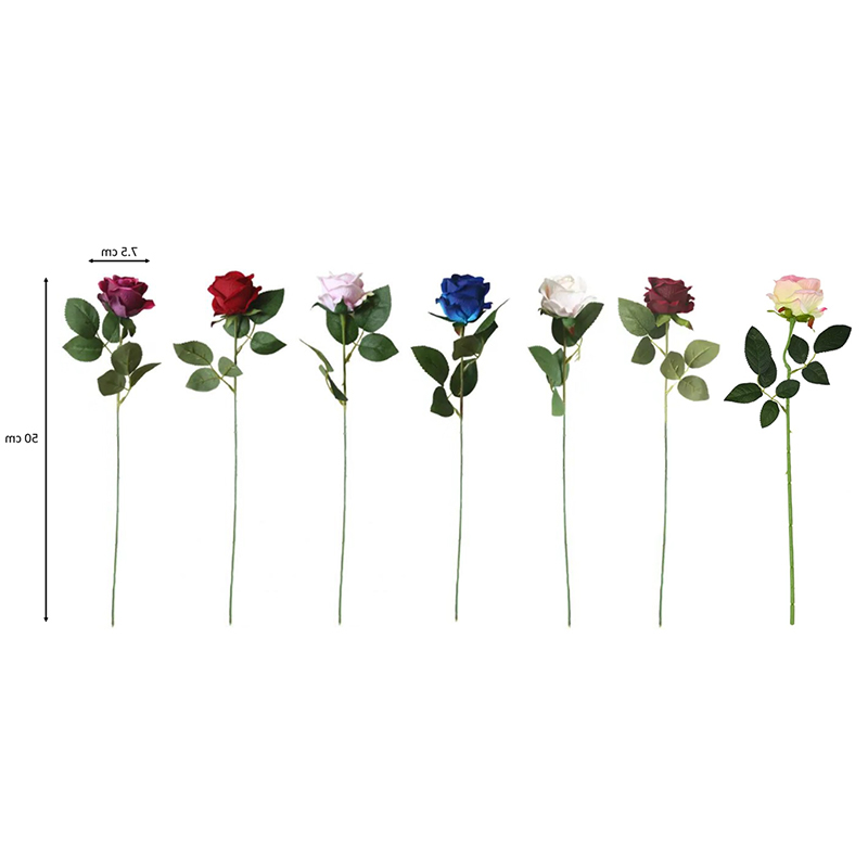 Plastic Realistic Artificial Fake Roses Flowers Single Stem Velvet Petals 50 cm Random Colour