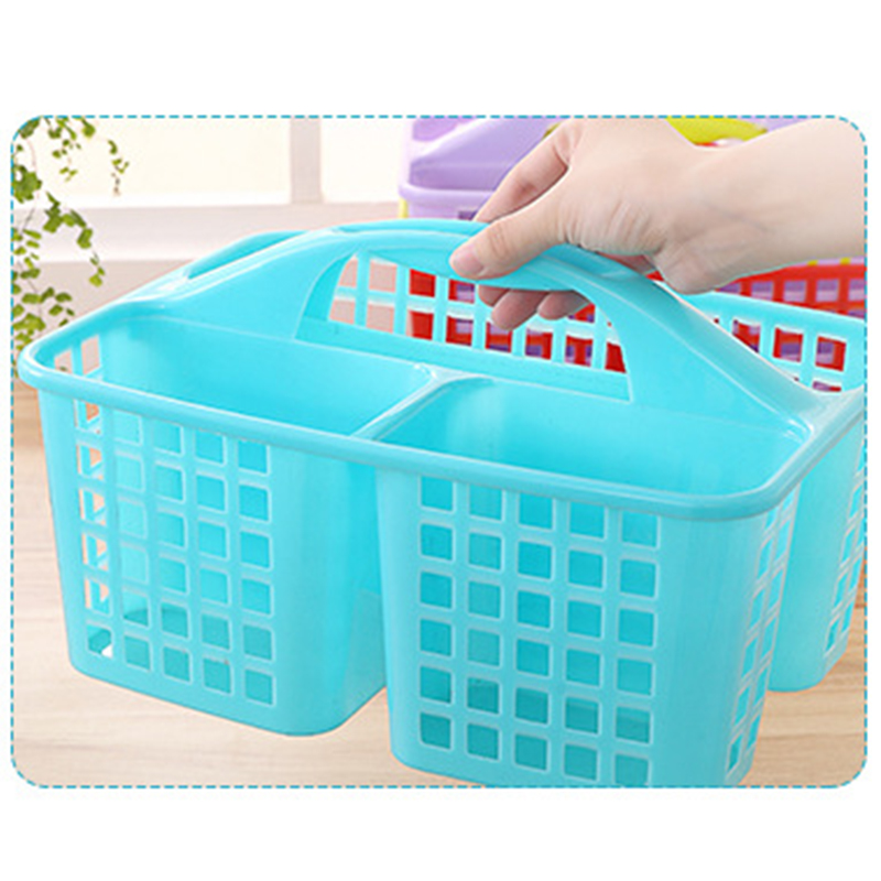 Divided Organiser Basket Shower Room Sink Storage With Handle Random Colours