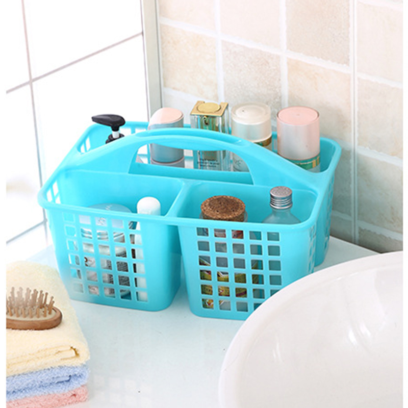 Divided Organiser Basket Shower Room Sink Storage With Handle Random Colours