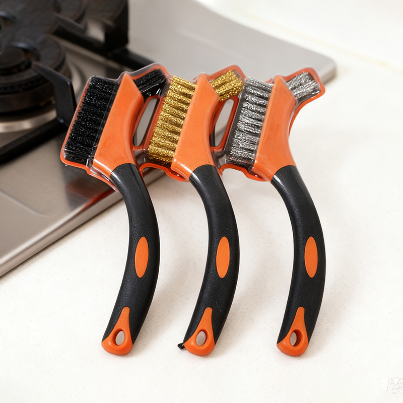 3PCS Soft-Grip Wire Brush Set Mini Metal Scrubbers for Rust Removal