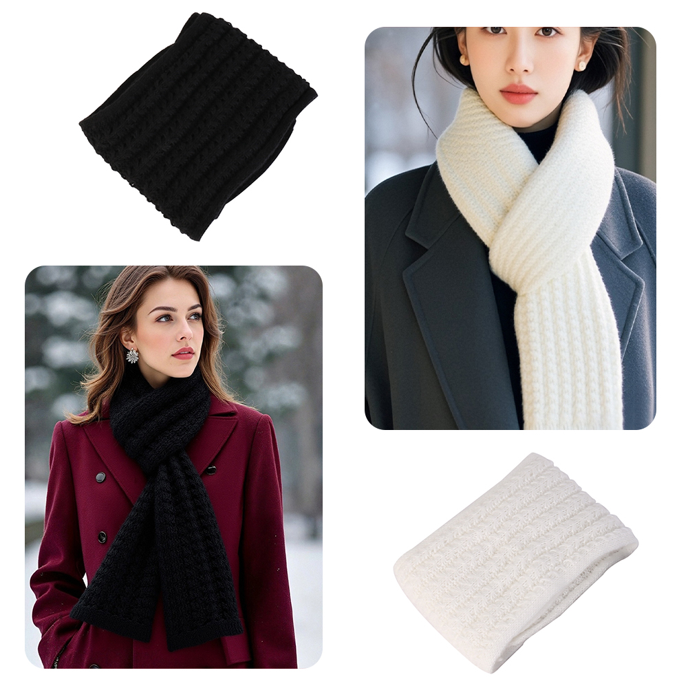 Solid Color Thickened Scarf Women Versatile Woolen Knitted Scarf Black