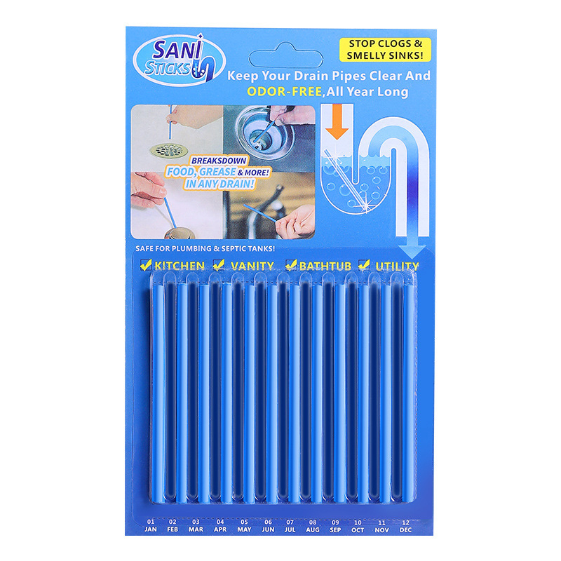 12pcs Drain Freshener Sticks Useful Eliminates Odors Cleans Pipes