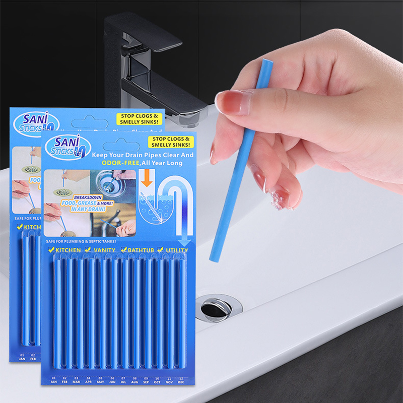 12pcs Drain Freshener Sticks Useful Eliminates Odors Cleans Pipes
