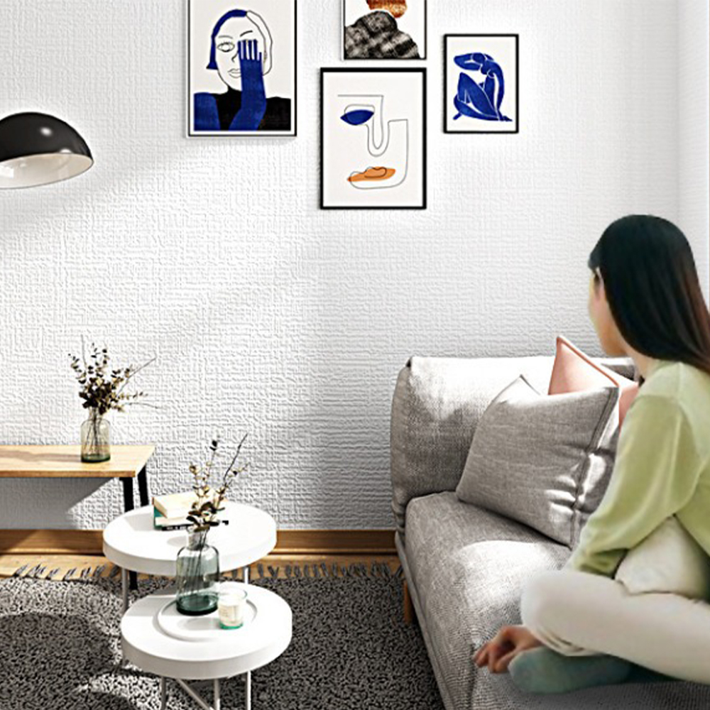 Self-adhesive Wallpaper Thicken Home Decor Linen Plain Color