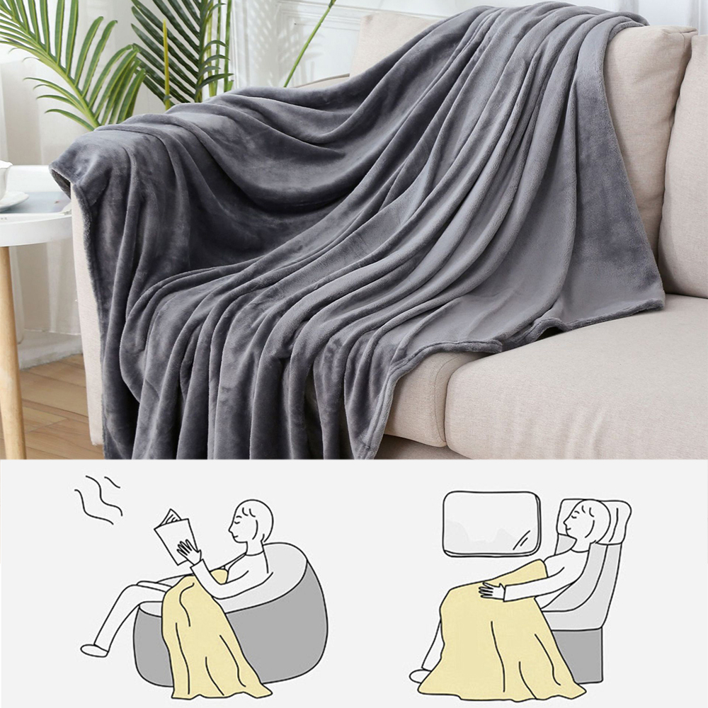 Fleece Throw Blanket Large Warm for Bed Sofa Single Double King Navy