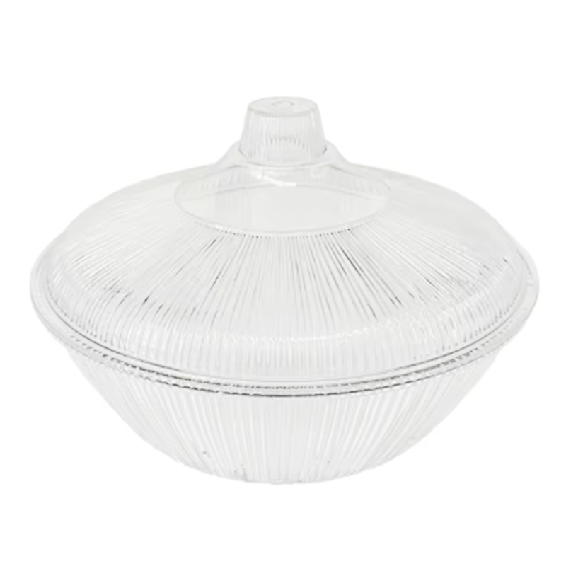 Ribbed Fruit Bowl Clear Plastic with Lid 25 x 10 cm