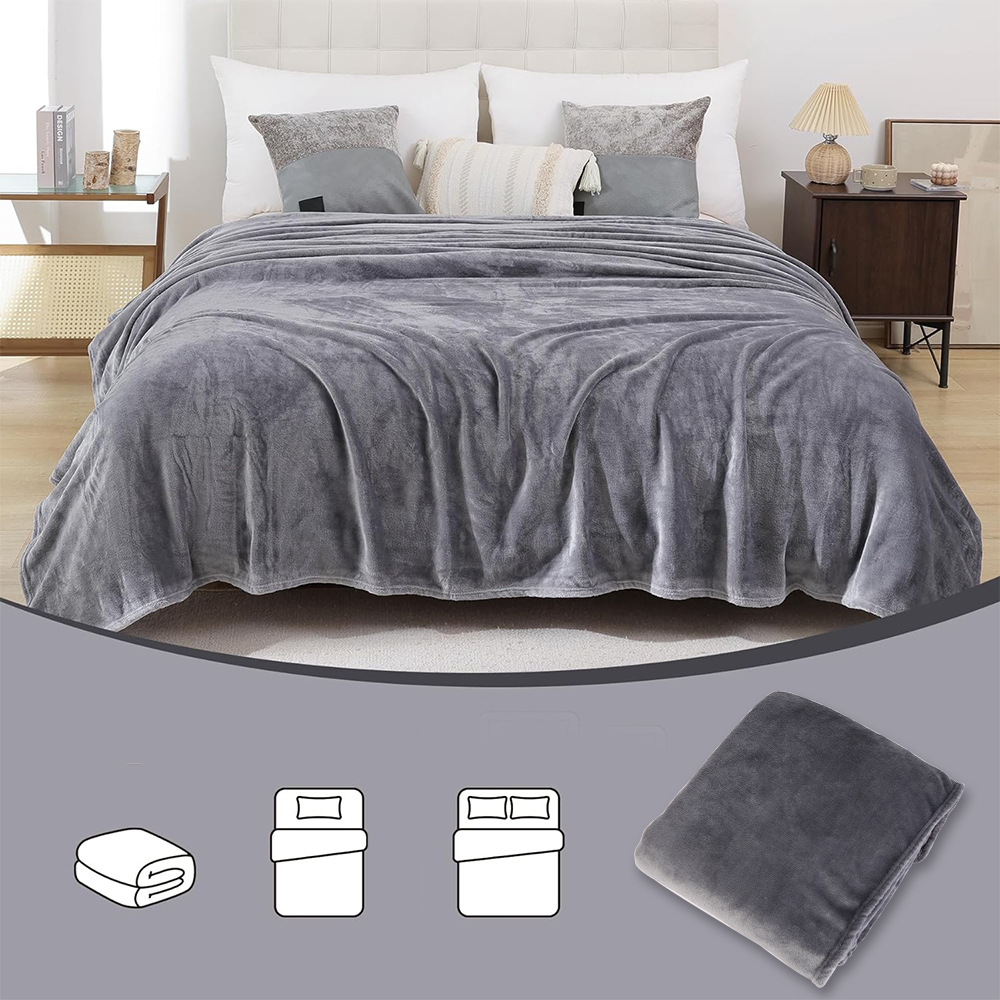 Fleece Throw Blanket Large Warm for Bed Sofa Single Double King Grey