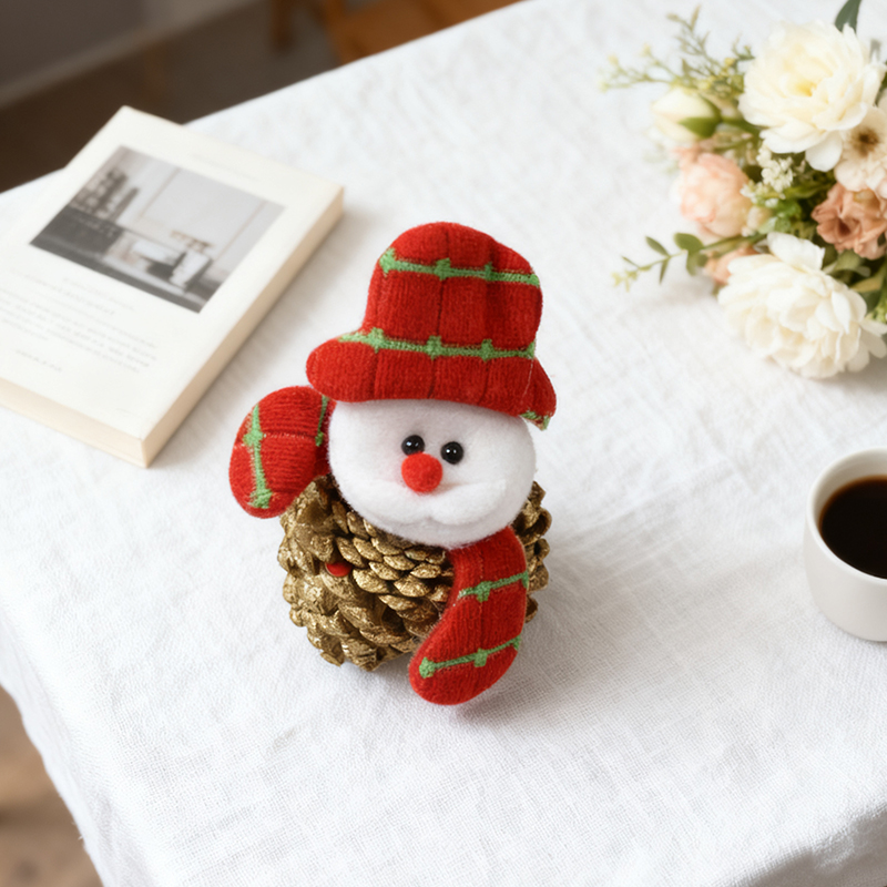 Assorted Colours 12 cm Christmas Tree Felt Decoration Snowman with Pinecone Xmas Gifts Random sent