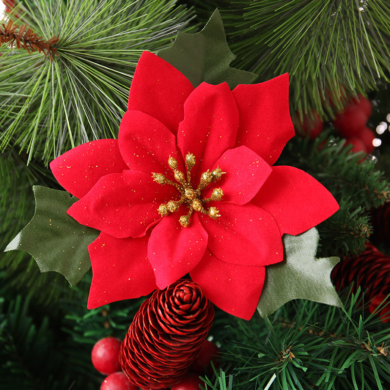 20 cm Christmas Festive Door Wreath with Red Poinsettia Flowers