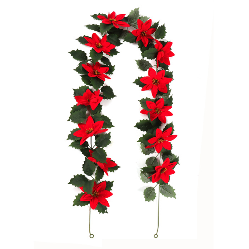 20 cm Christmas Festive Door Wreath with Red Poinsettia Flowers